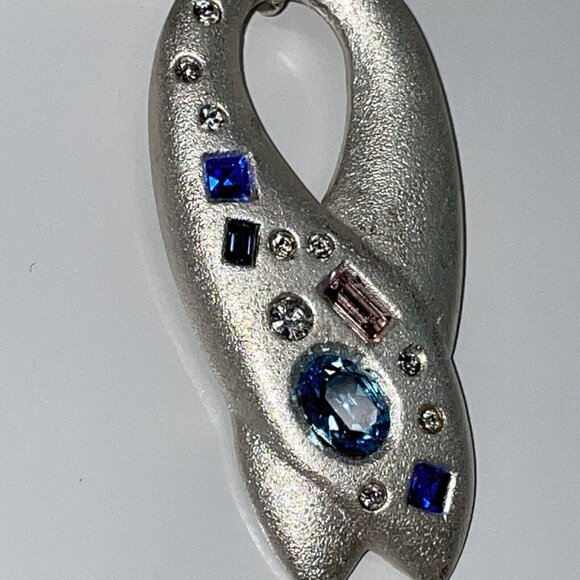 Russian Artist Etalon Jenavi Rhinestone Pendant Swirl Necklace Wire Cord N5 - Picture 3 of 9